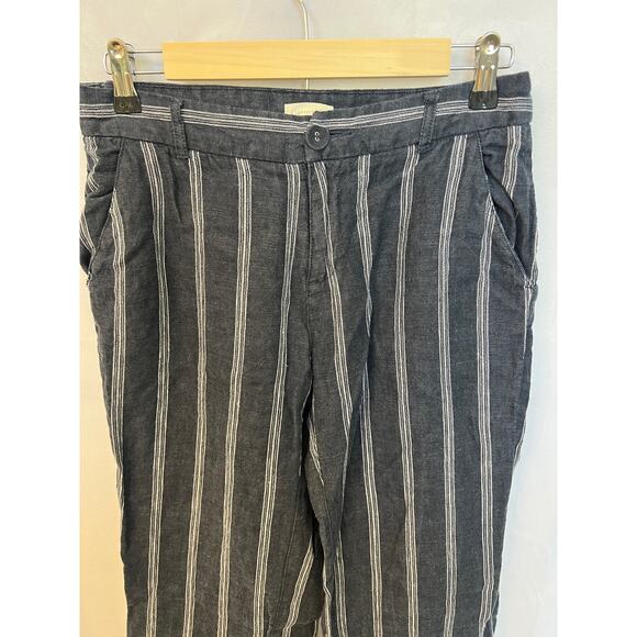 Garnet Hill Sz 4 Classic Blue Striped Linen Trouser Pants - Picture 2 of 11